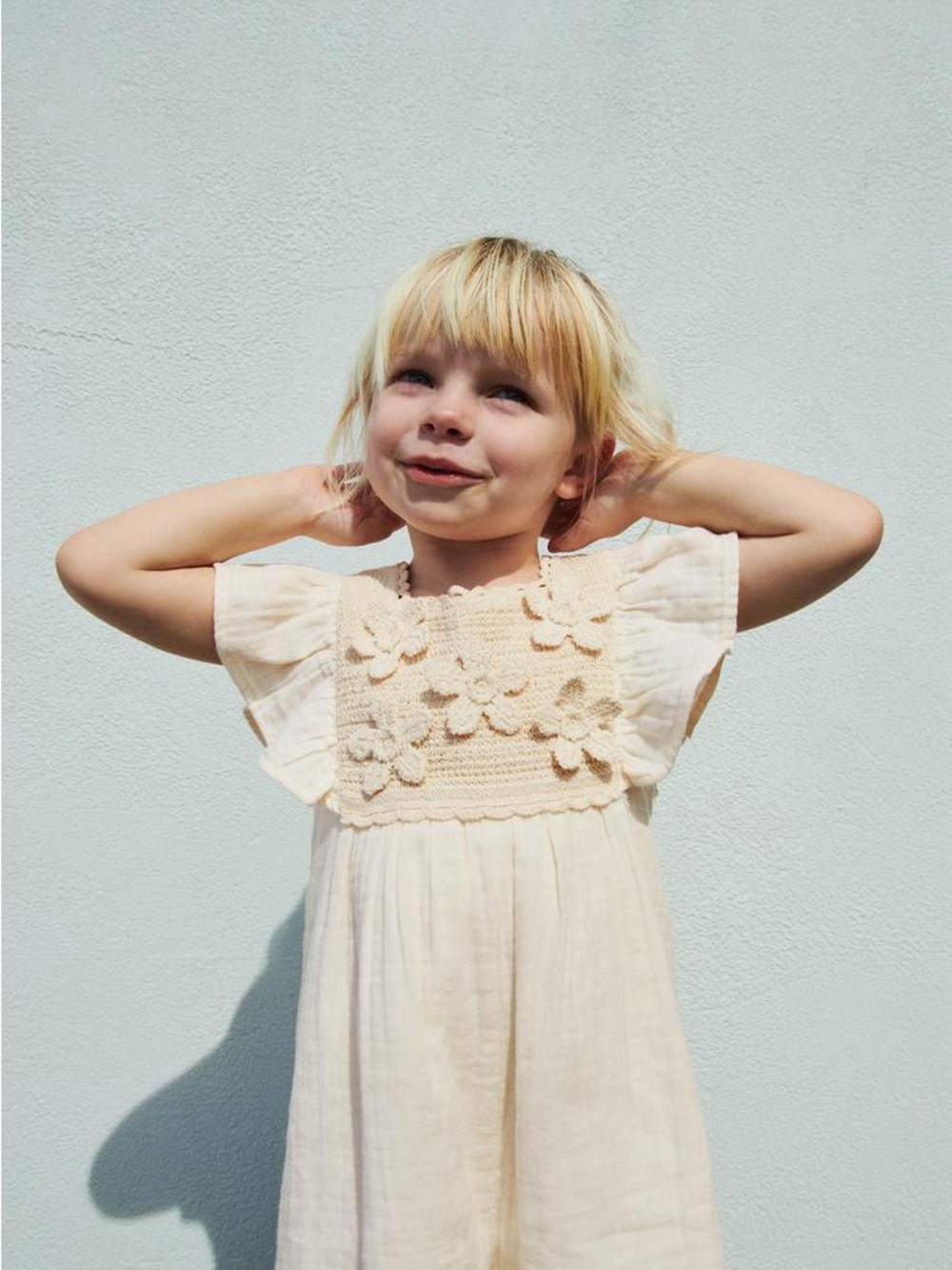 Zara Cream Neutral Crochet-Trim Girls Playsuit 3T Romper